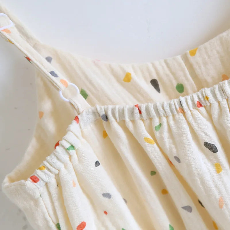 2025 New Summer Women's Sleeping Skirt 100% Cotton Crepe with Chest Cushion Suspender Dress Cute Thin Home Dress Summer Dress
