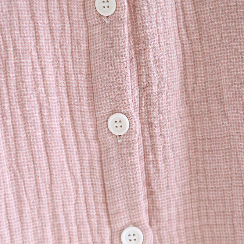 2025 Spring and Autumn New Couple Pajama Set 100% Pure Cotton Crepe Cloth Men's and Women's Stand up Neck Simple Home Clothing