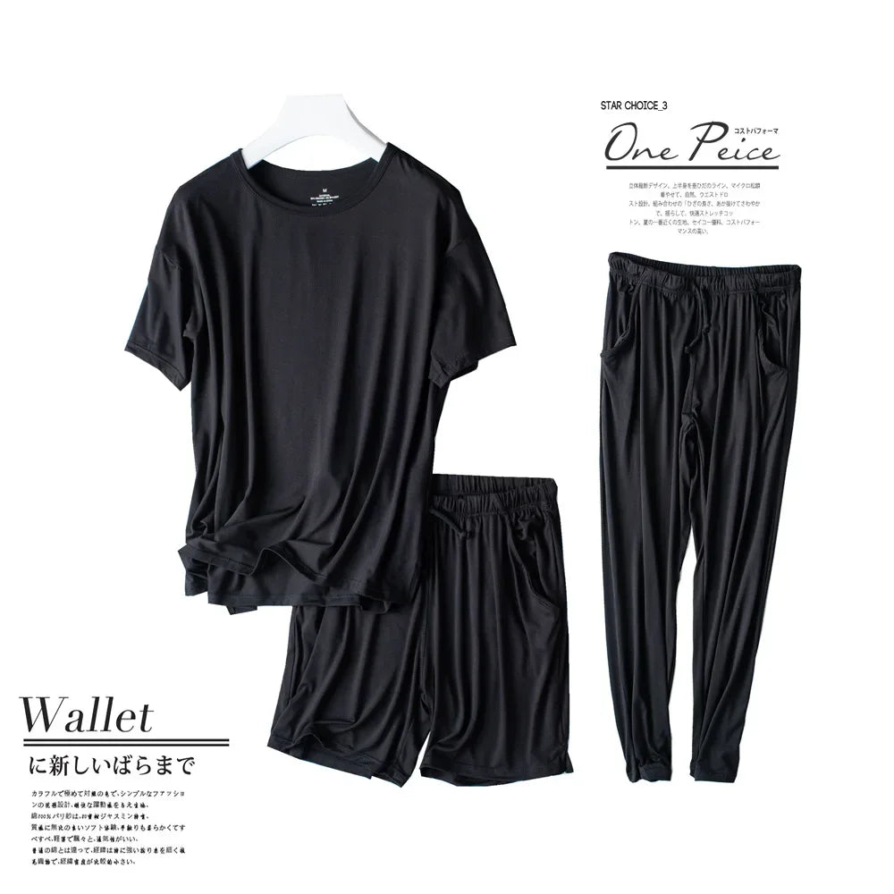 Spring and summer new ladies pajamas three-piece short-sleeved shorts trousers modal soft T-shirt pajamas women's loose home set