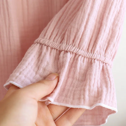 Japanese new spring and summer ladies nightdress 100% cotton crepe long skirt sweet princess long sleeve skirt plus size women