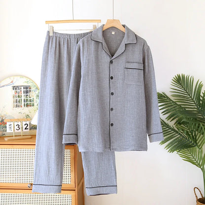 2025 New Spring Couple's Pajama Set 100% Cotton Four Layer Gauze Men's and Women's Long Sleeve Long Pants Two Piece Home Clothes