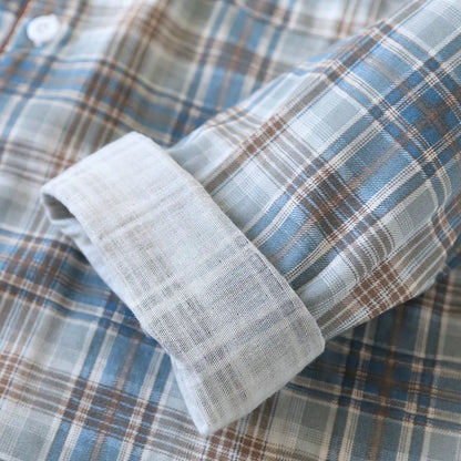 2025 Japanese New Men's Pajama Set Spring/Summer Checkered Simple Long sleeved Two Piece Set 100%Cotton Cardigan Home Furnishing
