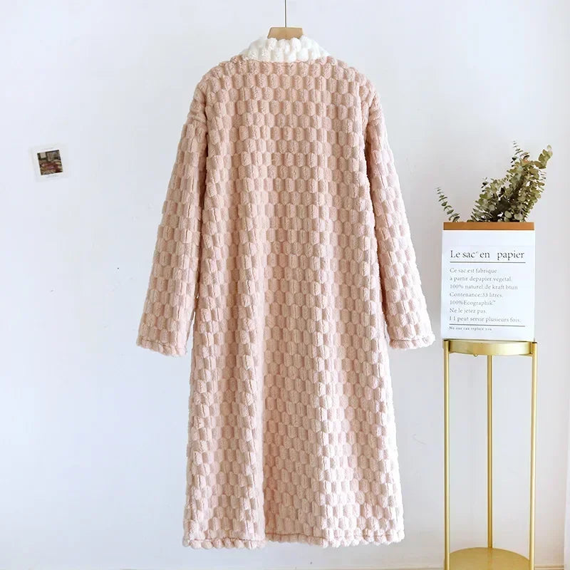2025 New Autumn/Winter Women's Sleeping Skirt Flannel Plush Thickened Warm Long Dress Coral Plush Home Fur Sleeping Skirt Ladies