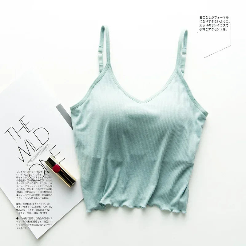 Japanese thread cotton beauty back short tube top female straps chest pads exposed umbilical sling bra integrated vest wrapped