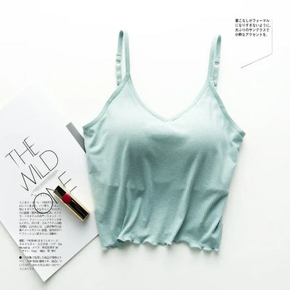 Japanese thread cotton beauty back short tube top female straps chest pads exposed umbilical sling bra integrated vest wrapped