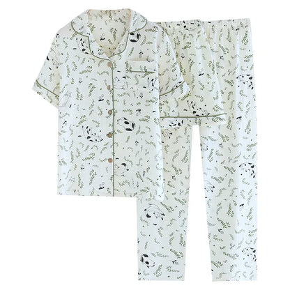 2025 Spring/Summer New Women's Pajamas Three Piece Set 100% Pure Cotton Crepe Thin Short Sleeves+Shorts+Long Pants Home Fury