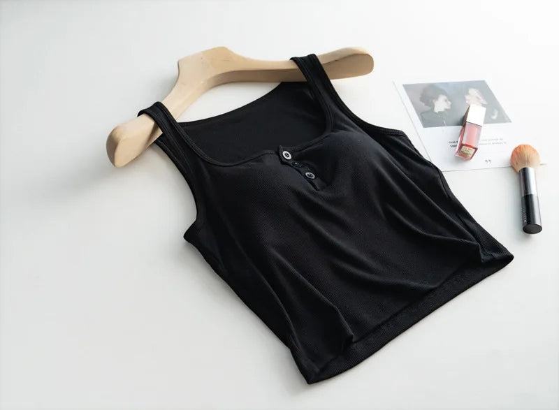 2025 Summer New Women's Short Tank Top with Chest Cushion Bottom Women's Viscous Fiber Inner Strap Top Thin Thread Pajamas