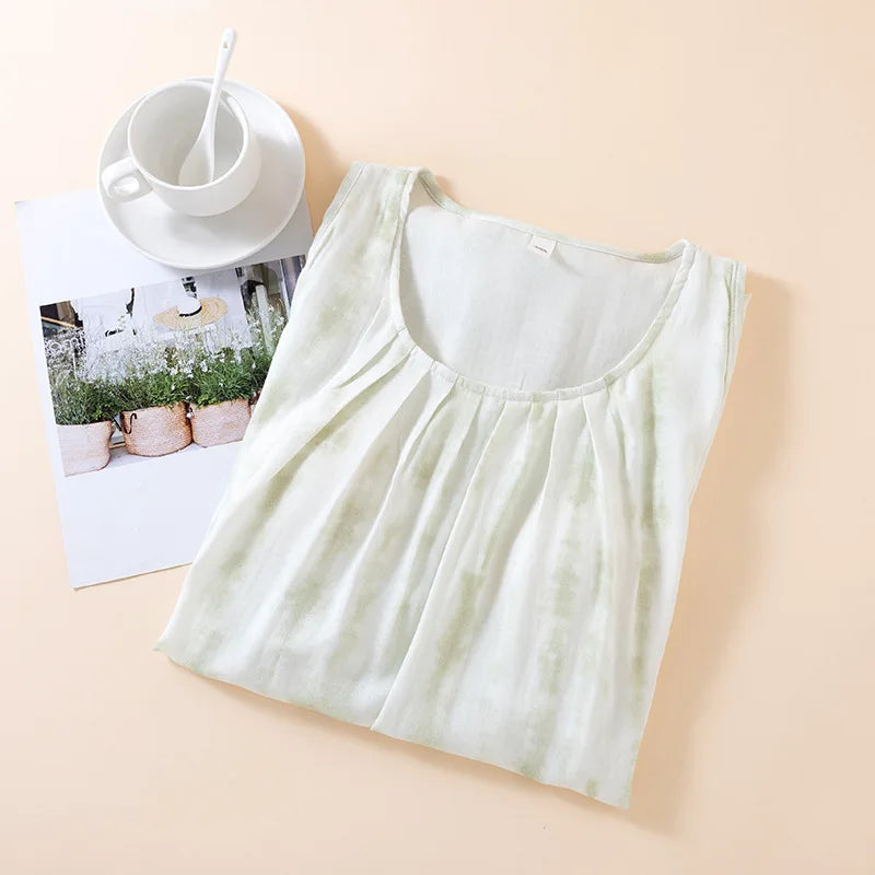 2025 Summer New Women's Sleeping Skirt Bamboo Fiber with Chest Mat Long Skirt Simple Thin Loose Sleeveless Tank Top Skirt