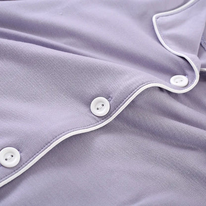 New Spring and Autumn Women's Pajamas Set Modal Pure Color Simple Thin Cardigan Long Sleeve Pants Two Piece Home Suit Sleepwear