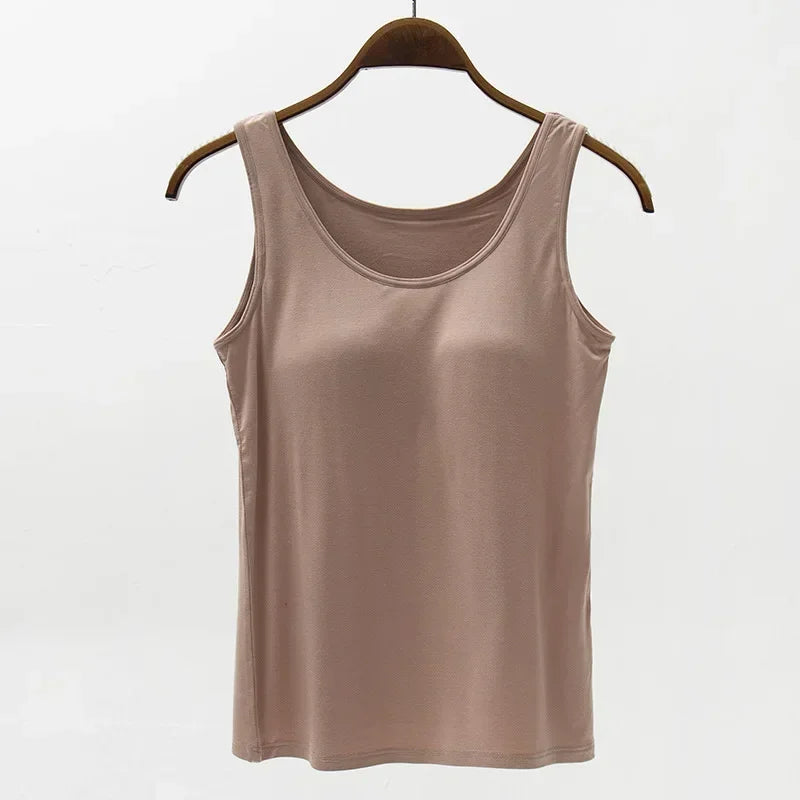 2025New summer modal with five-finger cup chest pad camisole ladies multicolor large size wide shoulder strap women lingerie top