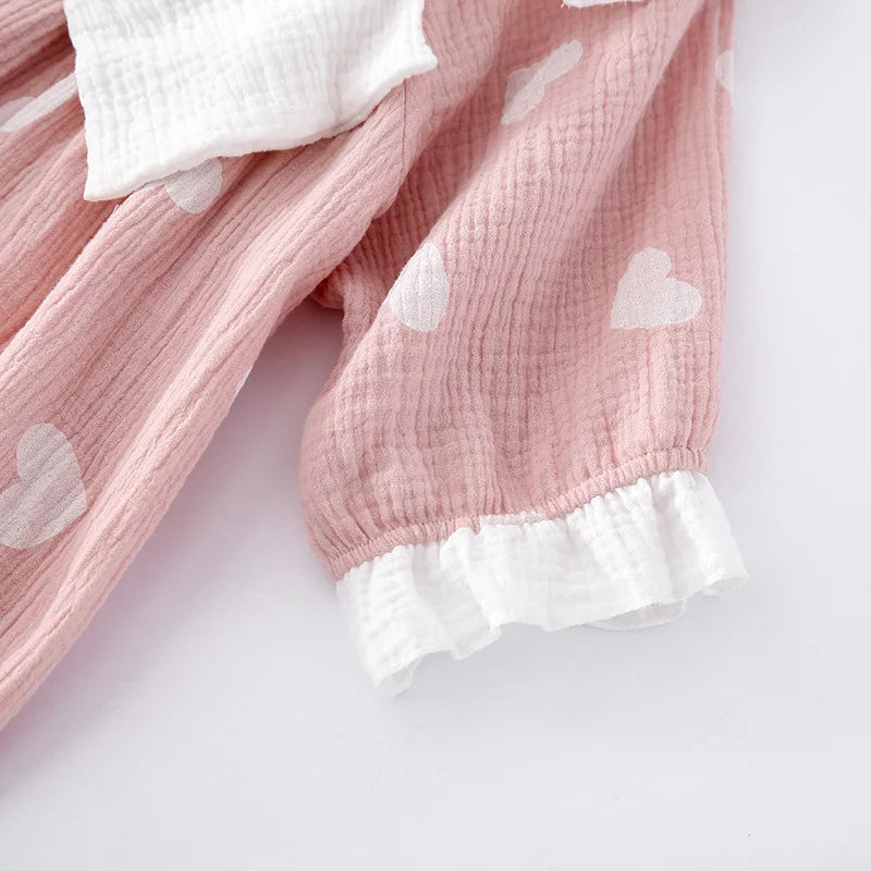 New Summer Long Dress Ladies Short Sleeve Nightdress 100% Cotton Crepe Loose Home Cute Bow Love Dress Home Skirt sleepwear women