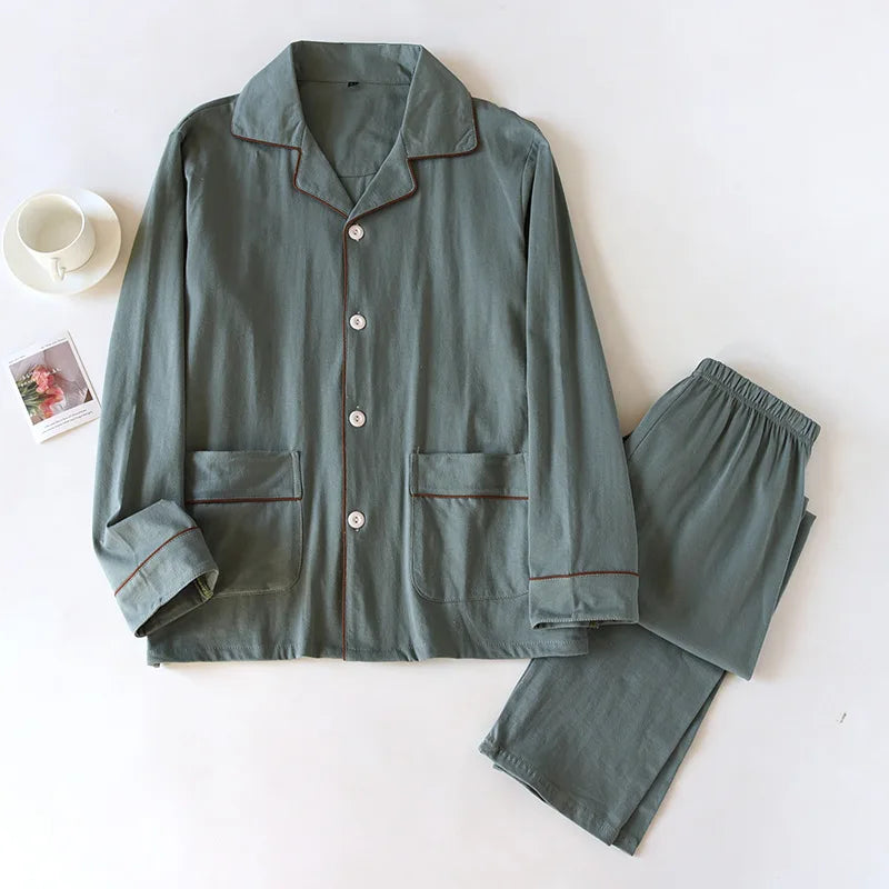 2025 Spring and Autumn New Couple Pajamas Two Piece Set 100%Cotton Knitted Men's and Women's Simple Long Sleeve Home Furnishings