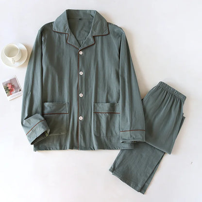 2025 Spring and Autumn New Couple Pajamas Two Piece Set 100%Cotton Knitted Men's and Women's Simple Long Sleeve Home Furnishings