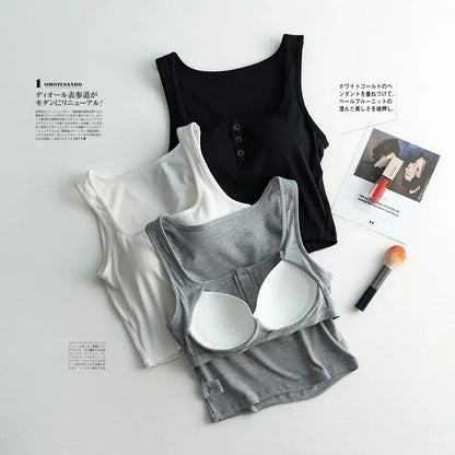 2025 Summer New Women's Short Tank Top with Chest Cushion Bottom Women's Viscous Fiber Inner Strap Top Thin Thread Pajamas