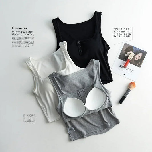 2025 Summer New Women's Short Tank Top with Chest Cushion Bottom Women's Viscous Fiber Inner Strap Top Thin Thread Pajamas