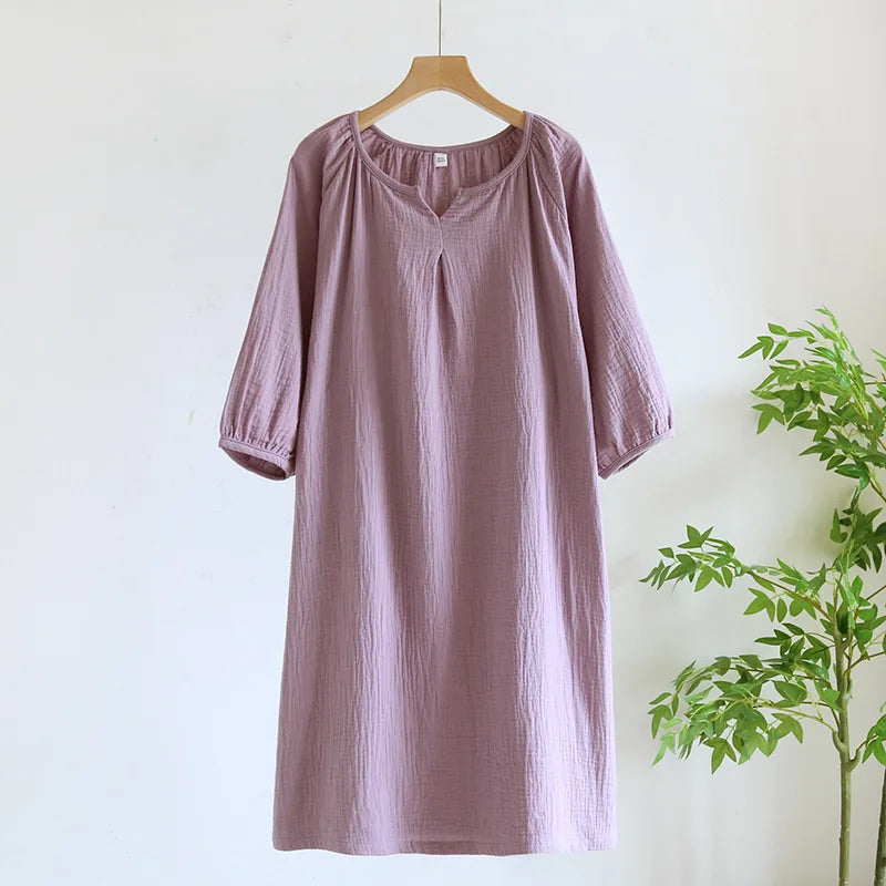 2025 New Spring and Autumn Women's Sleeping Skirt 100% Cotton Crepe Colorful Sleeping Skirt Large Loose Home Skirt Nightgown