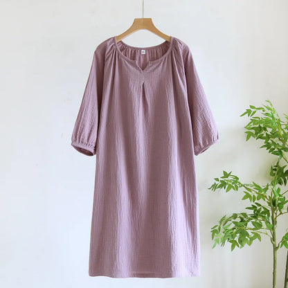 2025 New Spring and Autumn Women's Sleeping Skirt 100% Cotton Crepe Colorful Sleeping Skirt Large Loose Home Skirt Nightgown