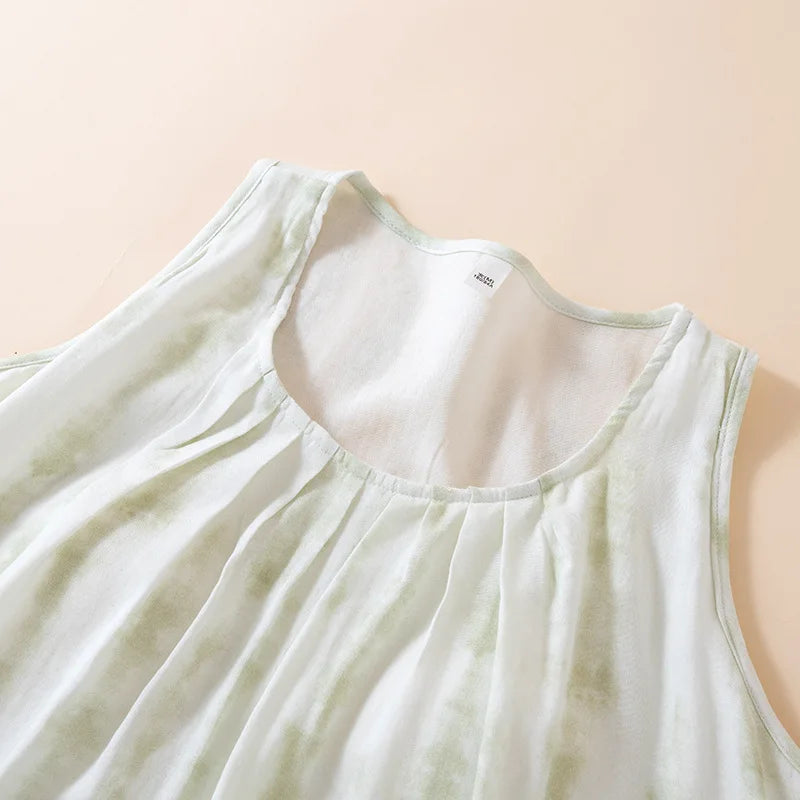 2025 Summer New Women's Sleeping Skirt Bamboo Fiber with Chest Mat Long Skirt Simple Thin Loose Sleeveless Tank Top Skirt