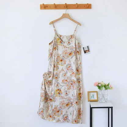 2025 Spring/Summer New Women's Sling Skirt 100% Viscose Fiber Sleeping Skirt Printed Sleeping Skirt Sexy Home Dress for Ladies
