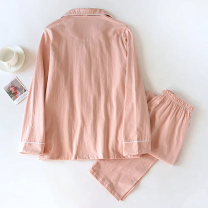 2025 Spring and Autumn New Couple Pajamas Two Piece Set 100%Cotton Knitted Men's and Women's Simple Long Sleeve Home Furnishings