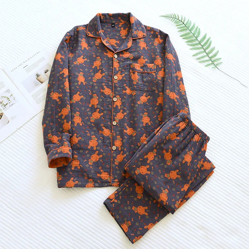 2025 Spring and Autumn New Couple Pajama Set 100% Cotton Long Sleeve Pants for Men and Women Two Piece Cute Home Furnishings