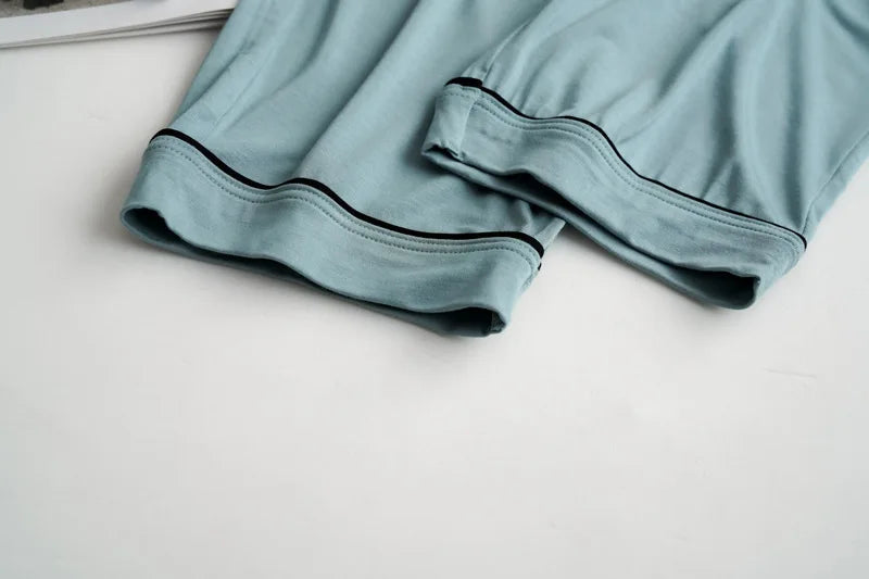 2025 summer new women's pajamas 3-piece Modal large simple pajamas with bra short sleeves+shorts+trousers casual home wear