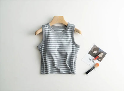 2025 Summer New Women's Tank Top Pajamas All Cotton with Chest Pads Tank Top with Stripe Sports Bottom Short Home Fur Ladies