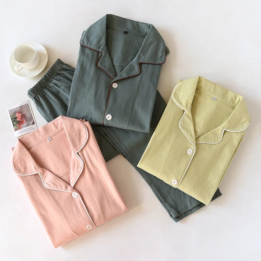2025 Spring and Autumn New Couple Pajamas Two Piece Set 100%Cotton Knitted Men's and Women's Simple Long Sleeve Home Furnishings
