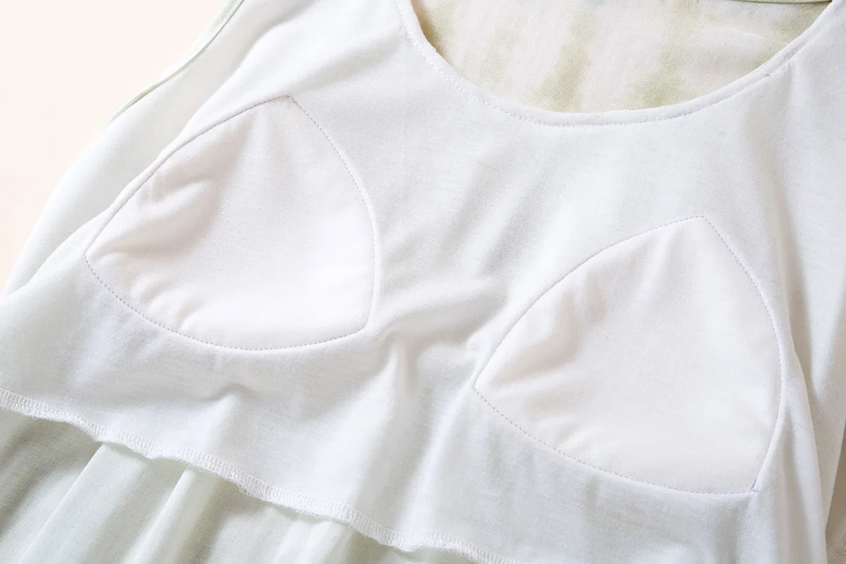 2025 Summer New Women's Sleeping Skirt Bamboo Fiber with Chest Mat Long Skirt Simple Thin Loose Sleeveless Tank Top Skirt