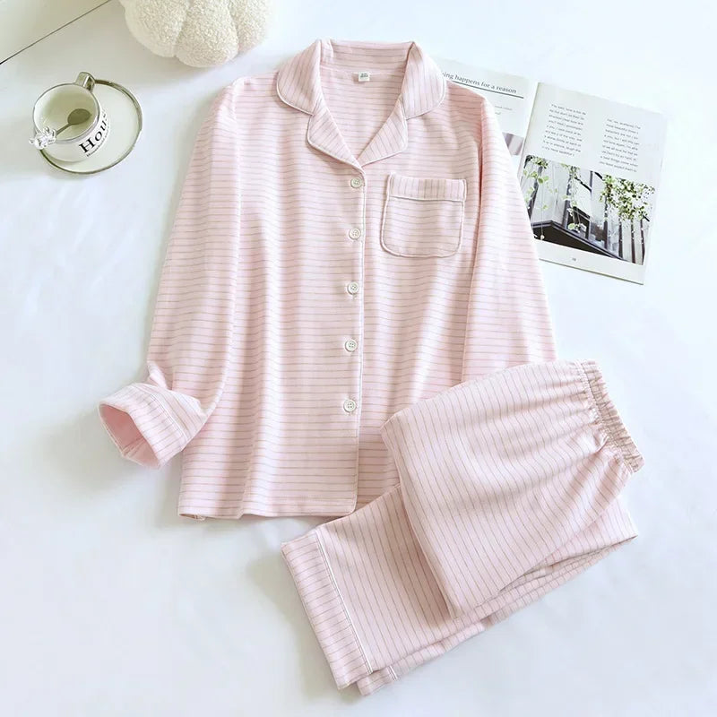 2025 Autumn/Winter New Women's Pajama Set Long Sleeve Long Pants Two Piece Set Striped German Velvet Warm Thick Home Clothes