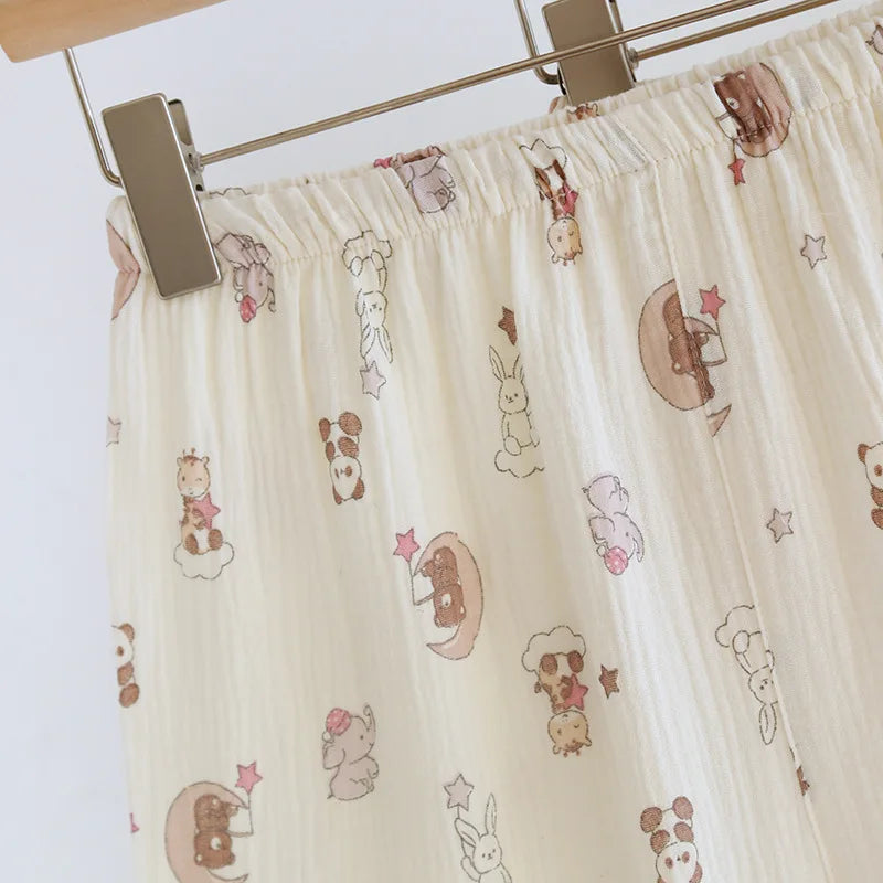 2025 New Women's Spring/Summer Pajama Set 100% Cotton Short Sleeves+Shorts+Long Pants Three Piece Thin Sweet Home Furnishings