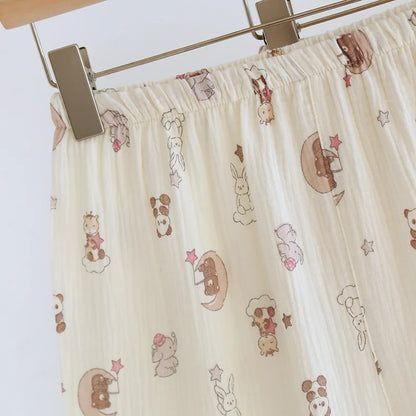 2025 New Women's Spring/Summer Pajama Set 100% Cotton Short Sleeves+Shorts+Long Pants Three Piece Thin Sweet Home Furnishings