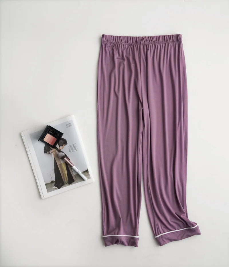 2025 summer new women's pajamas 3-piece Modal large simple pajamas with bra short sleeves+shorts+trousers casual home wear