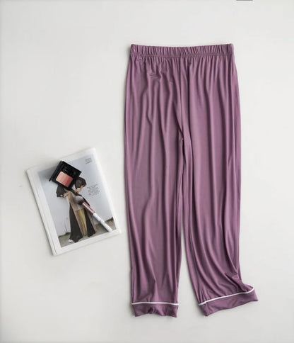 2025 summer new women's pajamas 3-piece Modal large simple pajamas with bra short sleeves+shorts+trousers casual home wear
