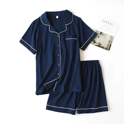 Summer 2025 new cotton couple pajamas suit female short-sleeved shorts men's pajamas thin home service suit  pyjamas women pink