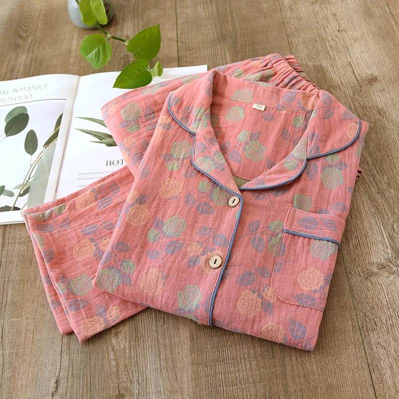 2025 New Women's Spring and Autumn Pajama Set 100% Pure Cotton Retro Chinese Style Long Sleeve Two Piece Set Large Home Fury