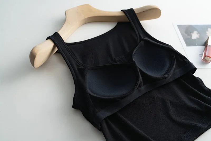 2025 Summer New Women's Short Tank Top with Chest Cushion Bottom Women's Viscous Fiber Inner Strap Top Thin Thread Pajamas