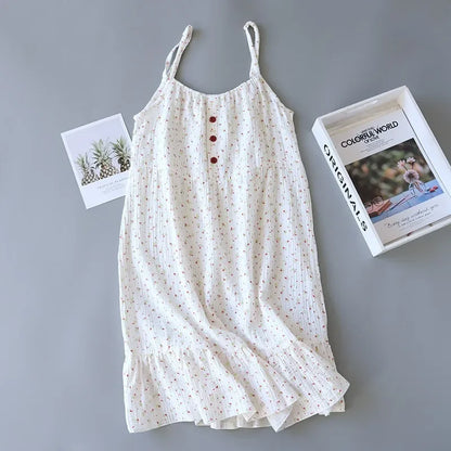 2025summer new style 100%cotton ladies suspender skirt thin nightdress cartoon plus size short skirt home skirt plus size dress