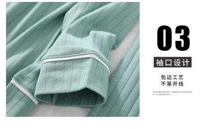 New Spring and Autumn Women's Pajamas Set V-Neck Cotton Thread Knitted Long Sleeve Pants Solid casual two-piece home clothes