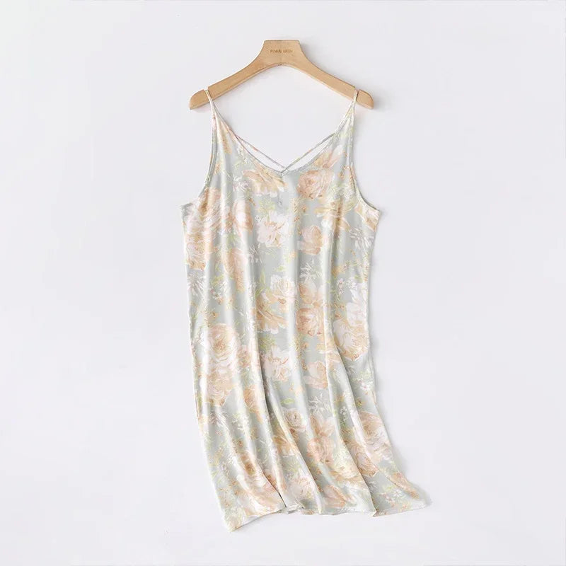 Summer new ladies sexy nightdress 100% viscose camisole skirt printed V-neck sleeveless skirt sexy dress summer plus size women