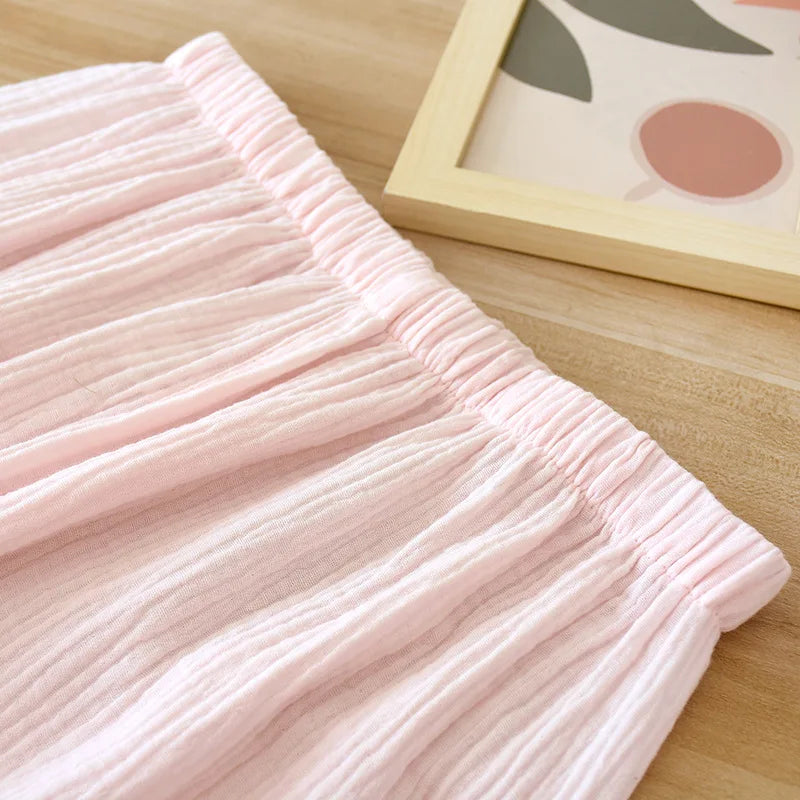 2025 Spring and Autumn New Women's Pajama Set 100% cotton crepe long-sleeved trousers classic two-piece household clothes