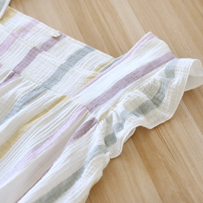 2025 Summer New Women's Sleeping Skirt 100% Cotton Crepe Sling Skirt Soft and Comfortable Sleeveless Tank Top Home Dress Ladies