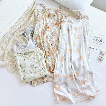 2025 Spring/Summer New Women's Sling Skirt 100% Viscose Fiber Sleeping Skirt Printed Sleeping Skirt Sexy Home Dress for Ladies