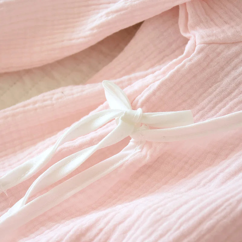 2025 Spring and Autumn New Women's Pajama Set 100% cotton crepe long-sleeved trousers classic two-piece household clothes