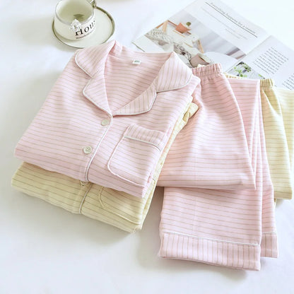 2025 Autumn/Winter New Women's Pajama Set Long Sleeve Long Pants Two Piece Set Striped German Velvet Warm Thick Home Clothes