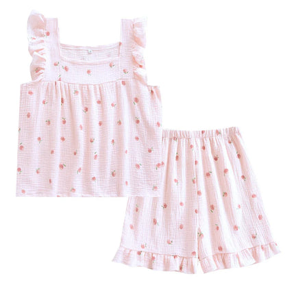 Pure desire for ins in summer, flounce shorts, cotton suspenders, pajamas, women's summer home clothes, two-piece suit, summer