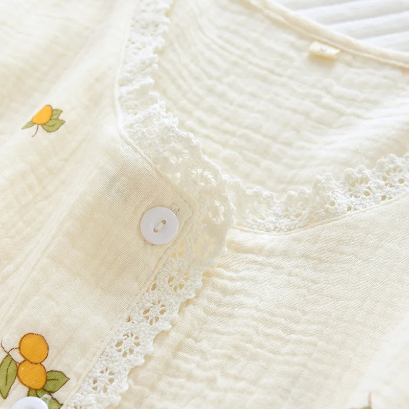 New summer ladies pajamas short-sleeved shorts two-piece set 100% cotton crepe suit female cute fresh home clothes plus size