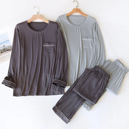 New Spring and Autumn Men's Pajamas Set Modal Long Sleeve Pants Two Piece Loose Oversize Home Suit Pajamas For Men Sleepwear