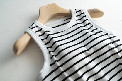 2025 Summer New Women's Tank Top Pajamas All Cotton with Chest Pads Tank Top with Stripe Sports Bottom Short Home Fur Ladies