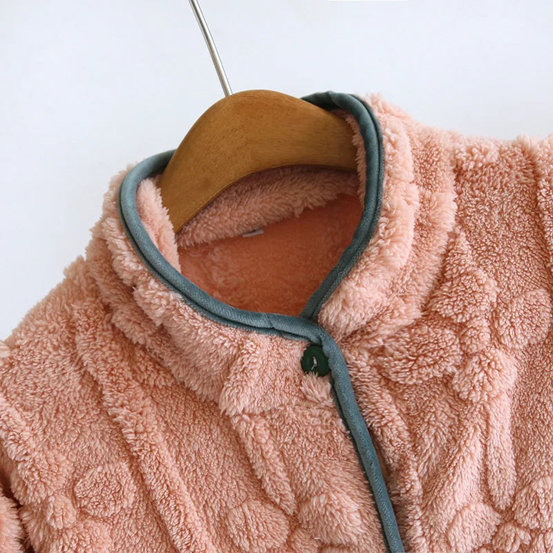 Autumn and Winter 2025 New Women's Nightgown Flannel Sweet and cute Bathrobe Women's Nightdress Stand collar Button Home Dress
